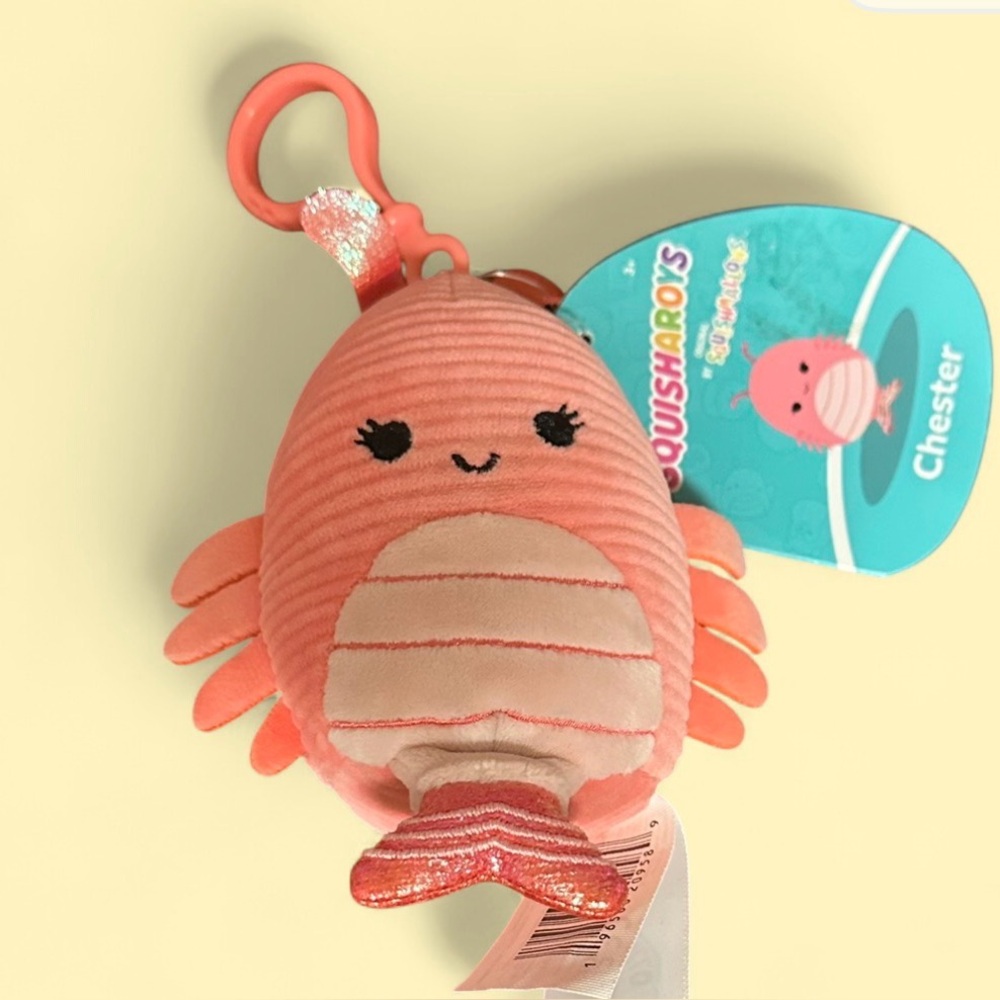 Squishmallows Chester Coral and Cream Keychain